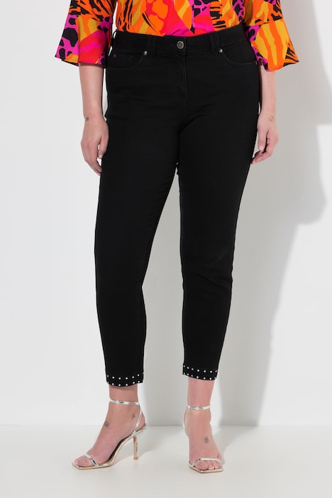 Jeans, Slim Fit, Ziersteinchen-Saum, Glitzerschleife