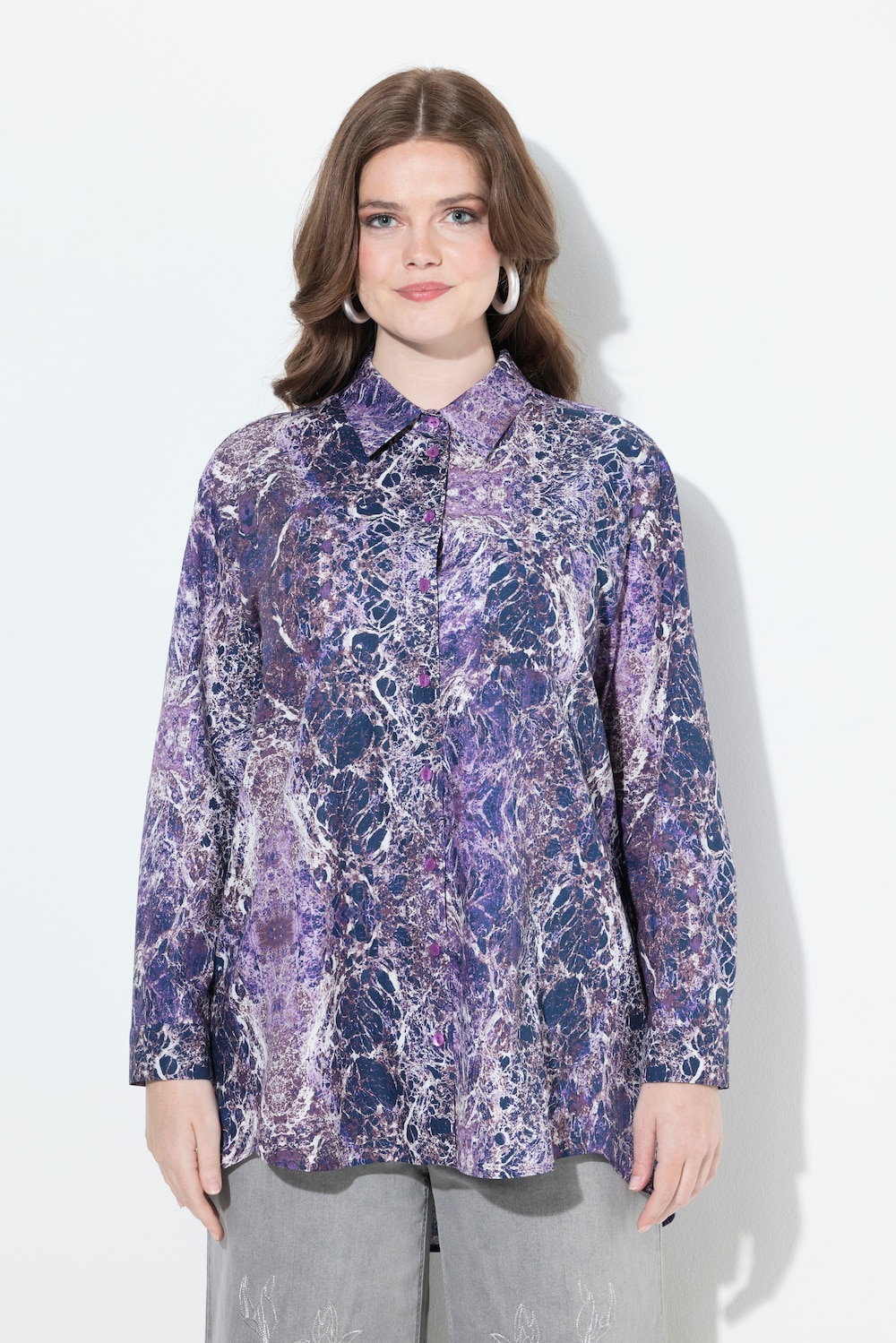 Große Größen Longbluse, Damen, lila, Größe: 42/44, Baumwolle, Ulla Popken