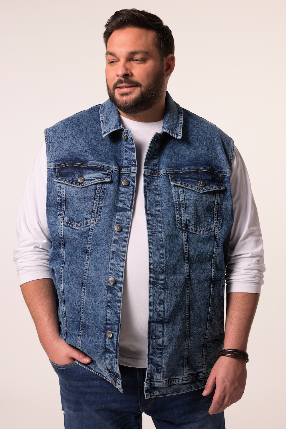 Men+ Jeansweste, Knopfleiste, bis 8 XL