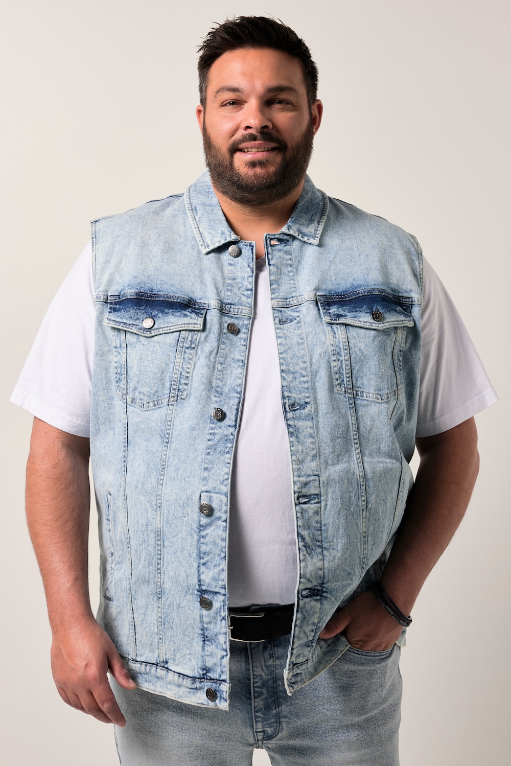 Men+ Jeansweste, Knopfleiste, bis 8 XL