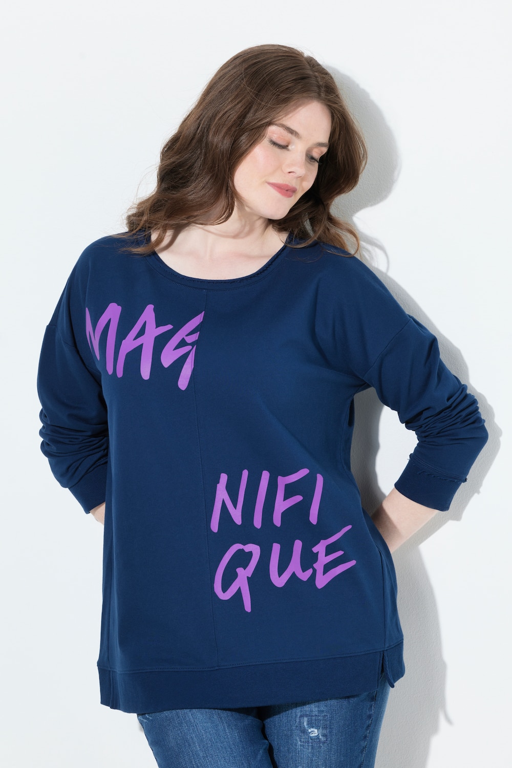 Sweatshirt, tekstmotief, oversized, ronde hals, lange mouw