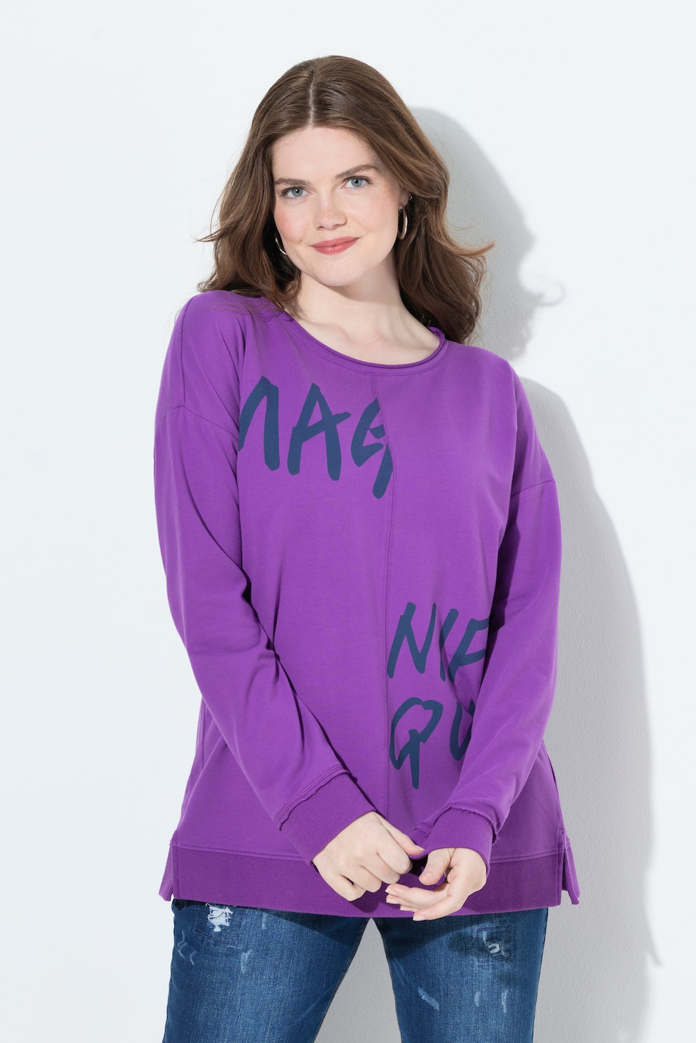 Sweatshirt, skriftmotiv, oversized, rund hals, langermet