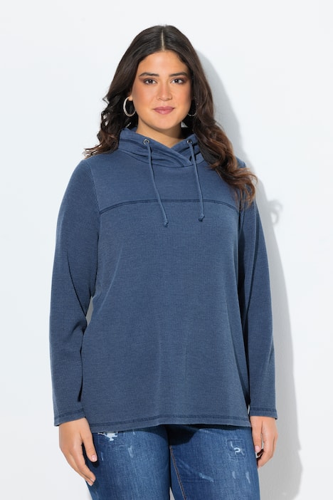 Sweatshirt, Waffelpiqué, Stehkragen, Langarm