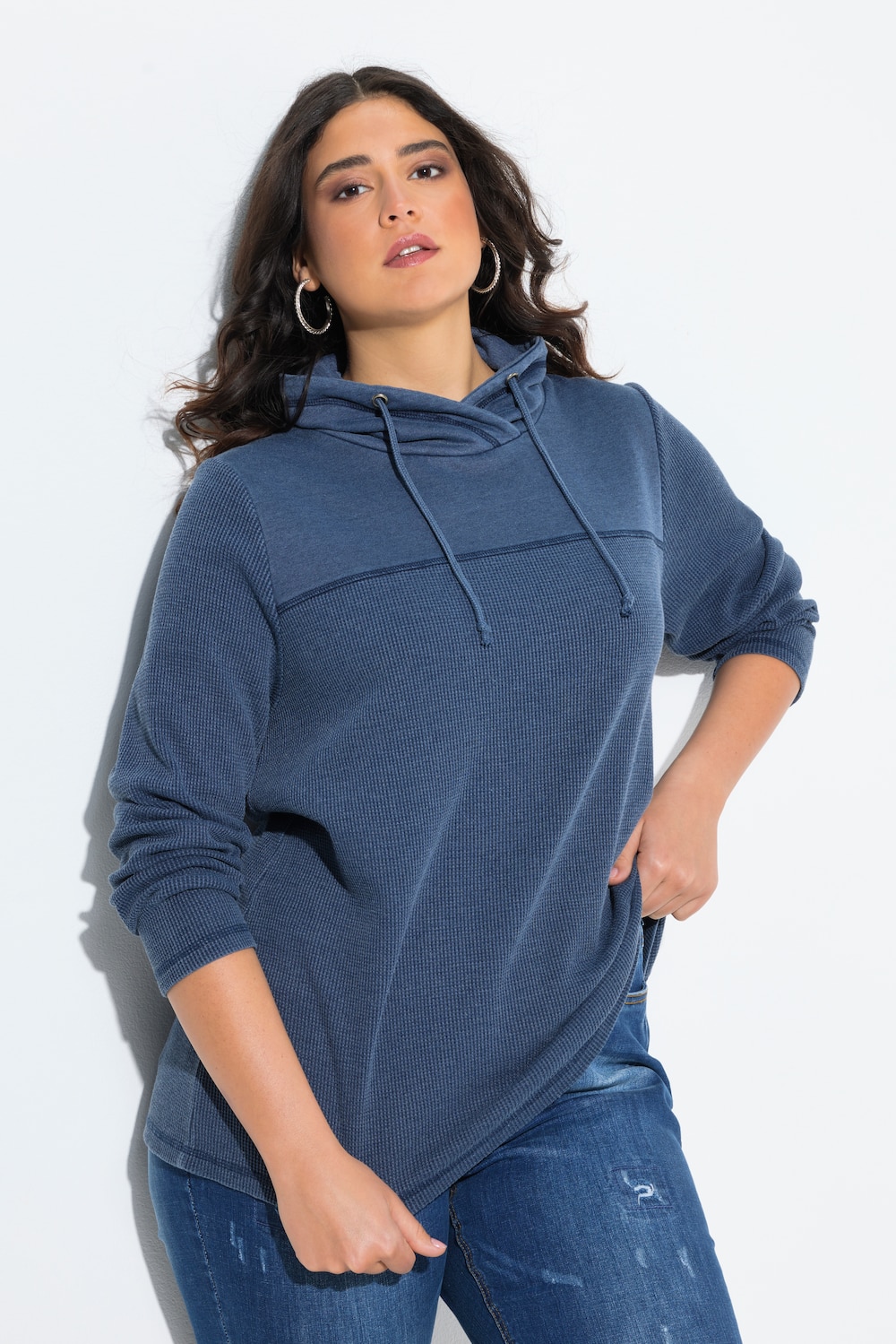 Sweatshirt, Waffelpiqué, Stehkragen, Langarm