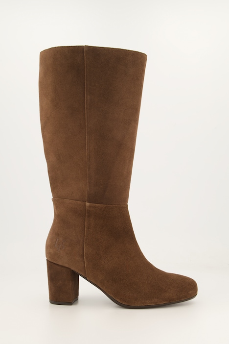 Lederstiefel, XXL-Schaft, Veloursleder, Zipper, Weite H