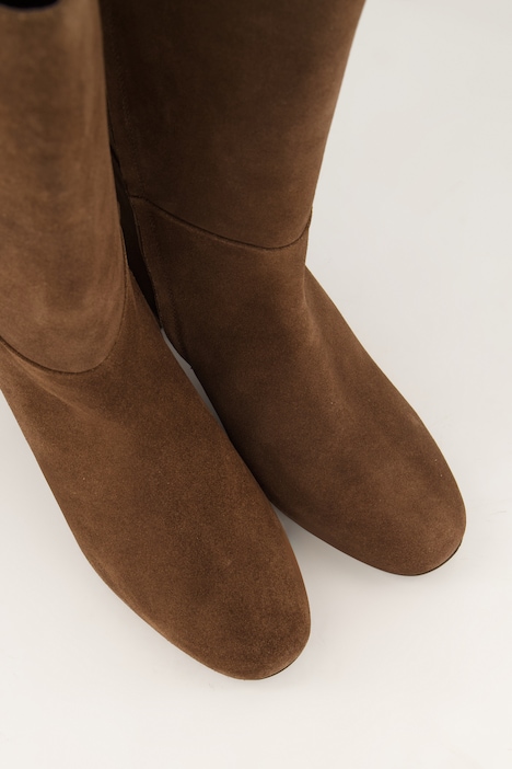 Lederstiefel, XXL-Schaft, Veloursleder, Zipper, Weite H