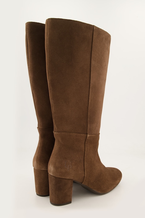 Lederstiefel, XXL-Schaft, Veloursleder, Zipper, Weite H