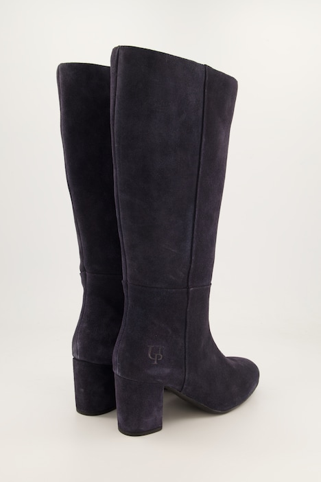 Lederstiefel, XXL-Schaft, Veloursleder, Zipper, Weite H