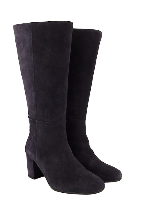 Leather boots, XXL shaft, suede leather, zip, width H