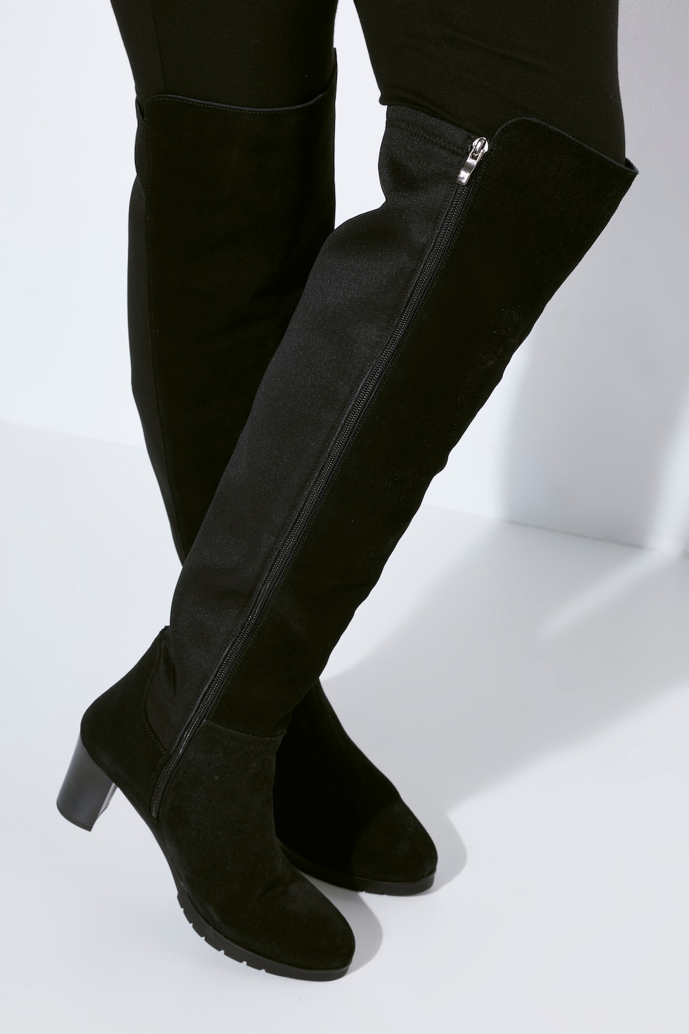 Stretch-Stiefel, XL-Schaft, Veloursleder/Stretch, Weite H