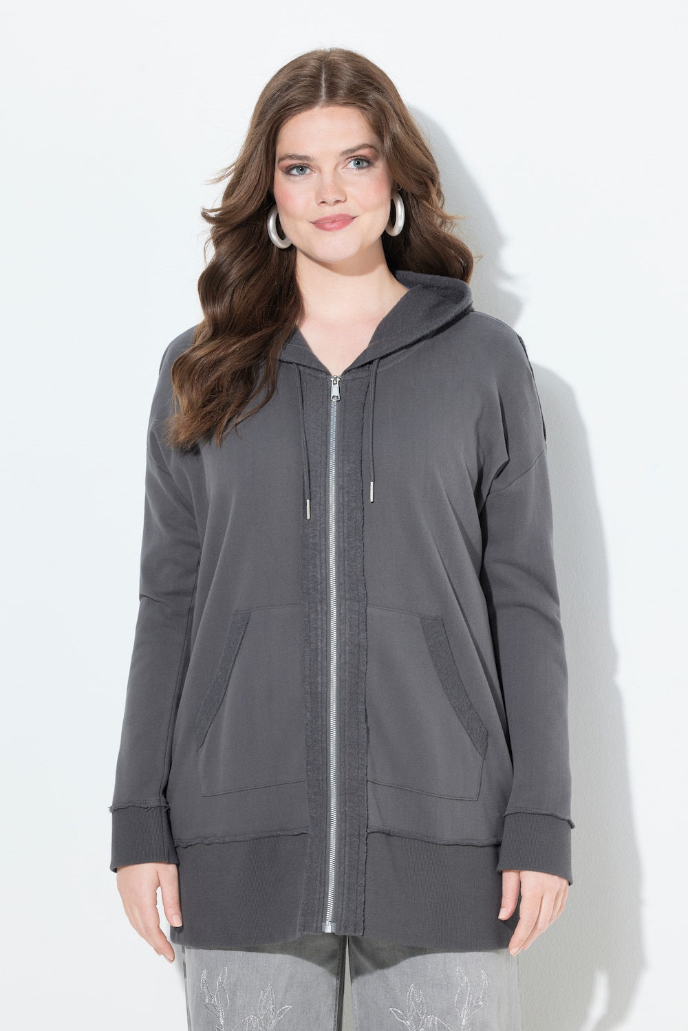 Große Größen Hoodiejacke, Damen, grau, Größe: 50/52, Baumwolle/Polyester, Ulla Popken