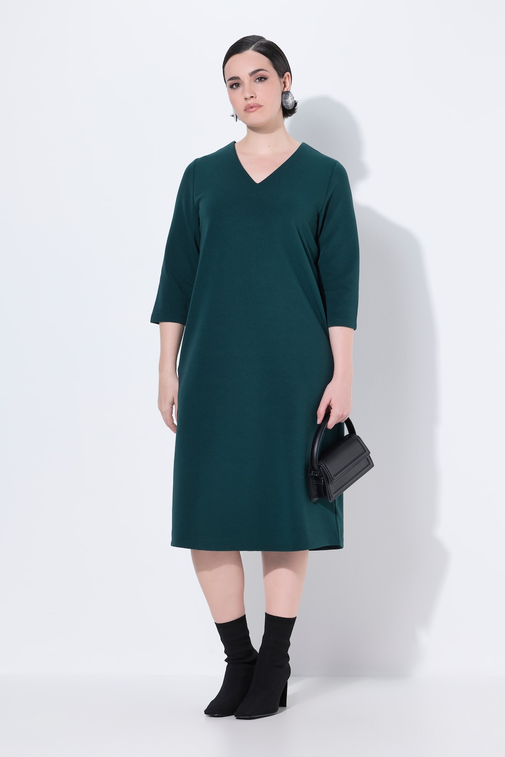 Jersey jurk, V-hals, 3/4-mouw, zakken