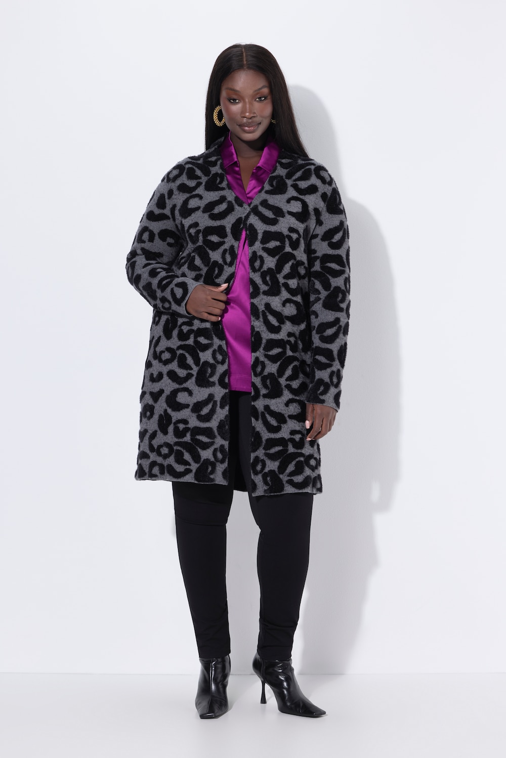 Große Größen Long-Strickjacke, Damen, schwarz, Größe: 58/60, Viskose/Polyester/Synthetische Fasern, Ulla Popken