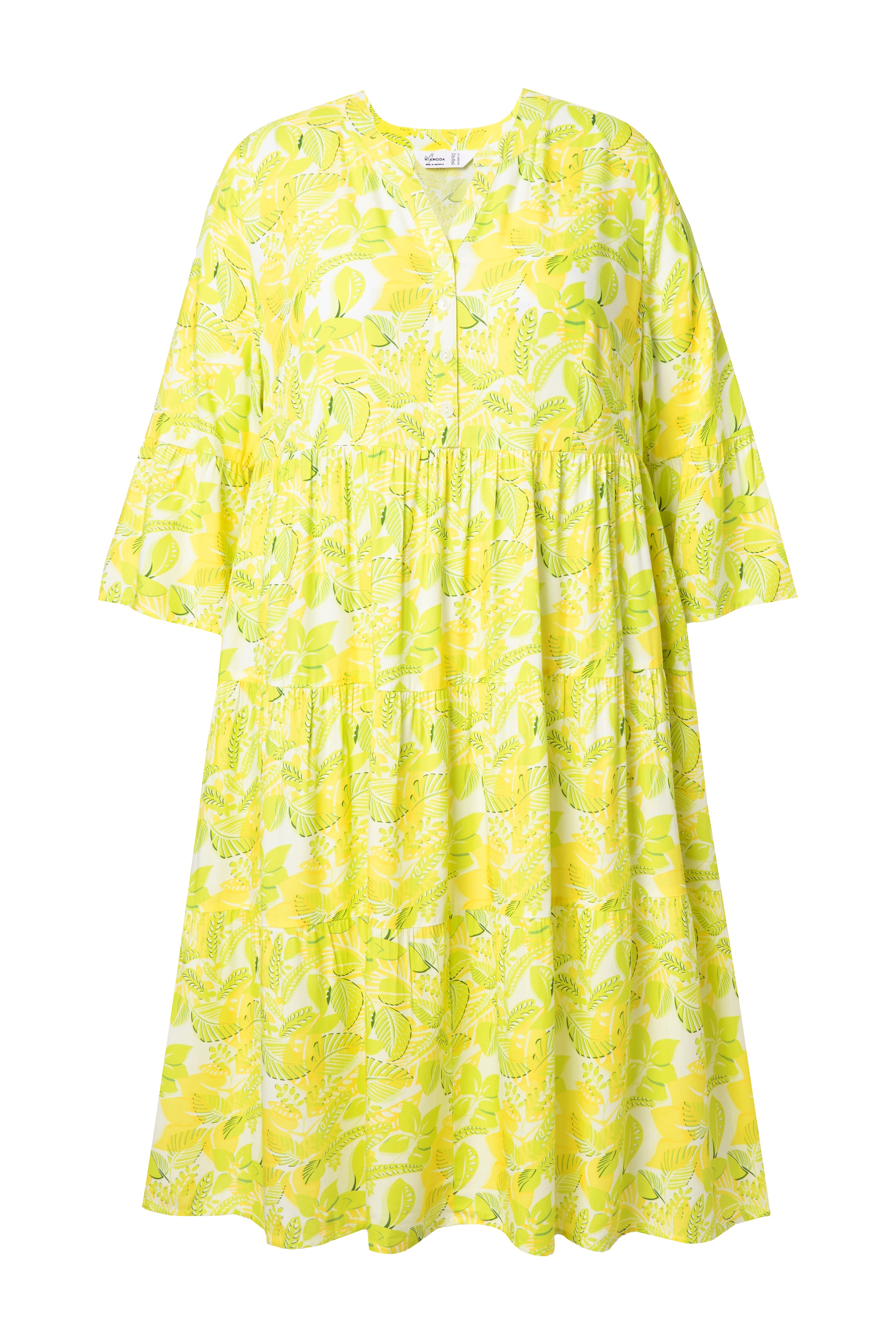 MIAMODA Damen große Größen Kleid A Linie Blätter Muster Volants 841858