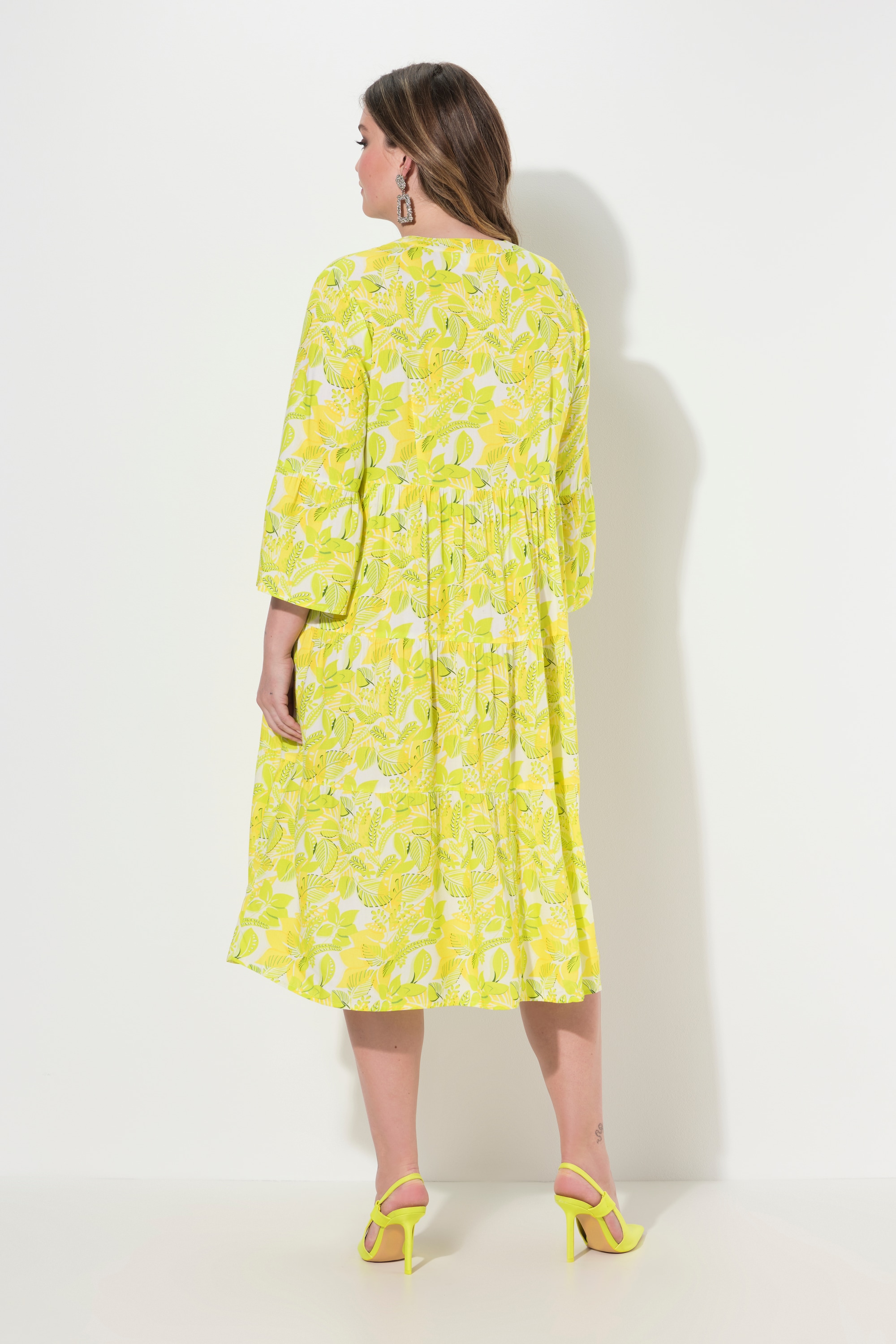 MIAMODA Damen große Größen Kleid A Linie Blätter Muster Volants 841858