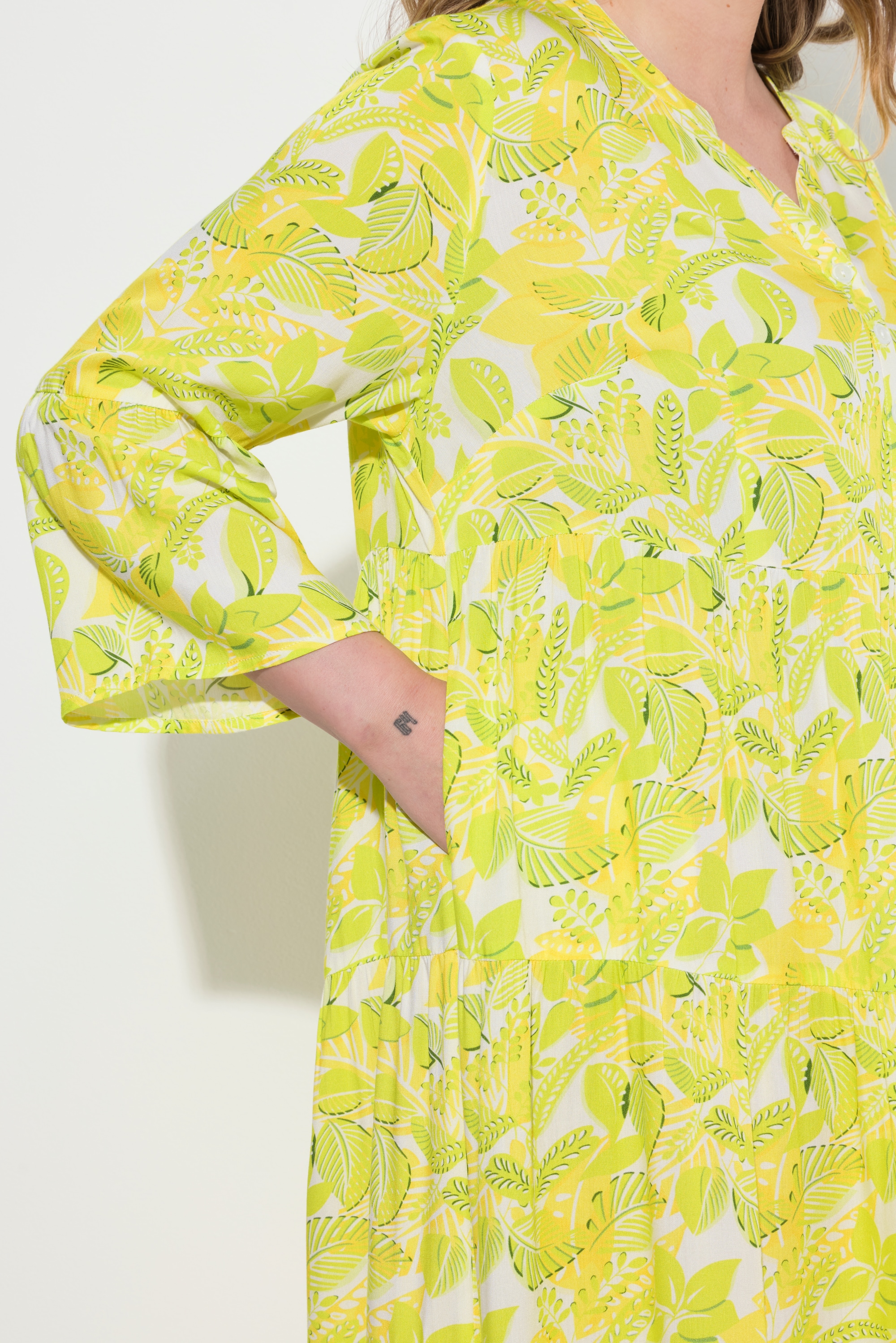 MIAMODA Damen große Größen Kleid A Linie Blätter Muster Volants 841858