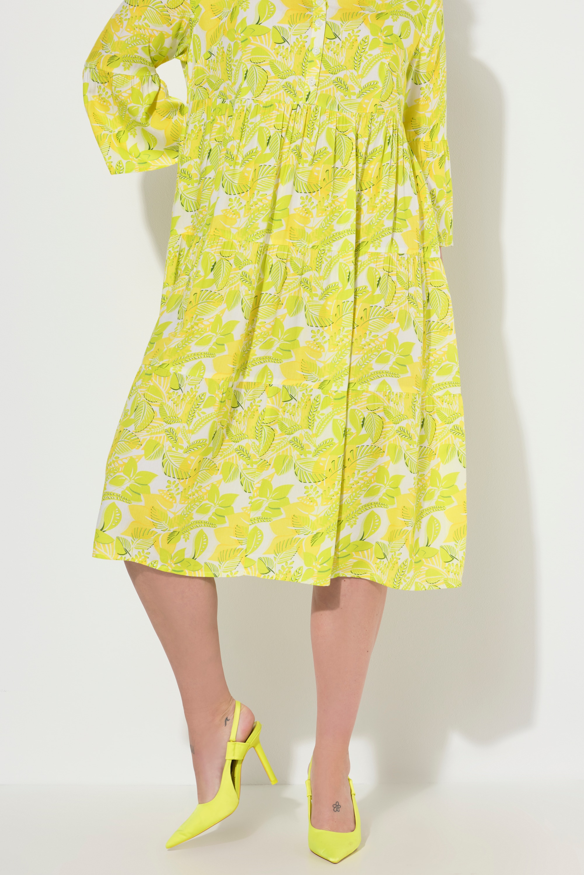 MIAMODA Damen große Größen Kleid A Linie Blätter Muster Volants 841858