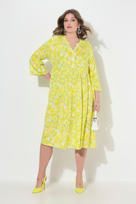 Kleid, A-Linie, Blätter-Muster, Volants