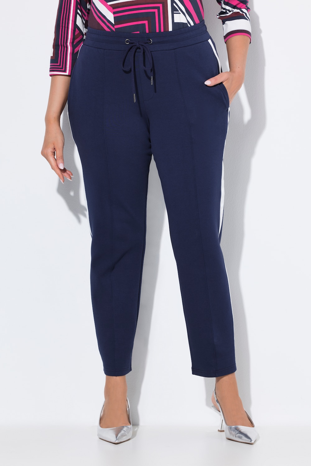 Große Größen Punto-Hose, Damen, blau, Größe: 50/52, Baumwolle/Polyester, Ulla Popken