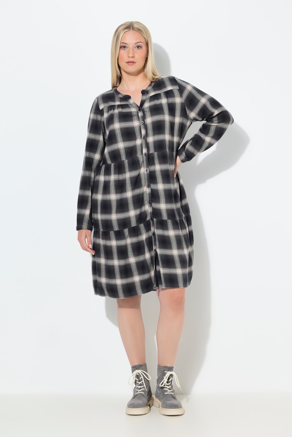 Große Größen Kleid, Damen, grau, Größe: 42/44, Baumwolle, Ulla Popken