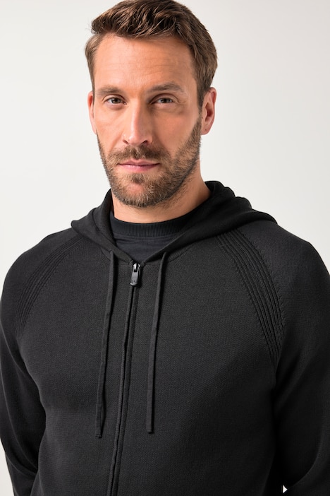 JP1880 Strickjacke, elastischer Strick, Kapuze, Känurutasche, bis 7 XL