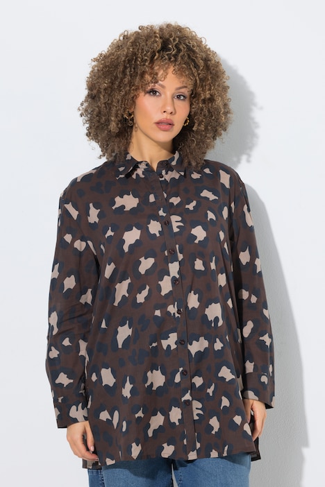 Blouse, leomotief, overhemdkraag, lange mouw