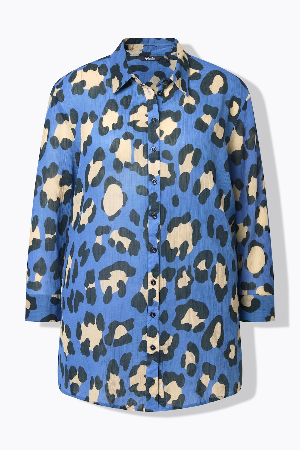 Stora storlekar Blus med leopardmönster, Dam, blå, storlek: 46/48, Bomull, Ulla Popken