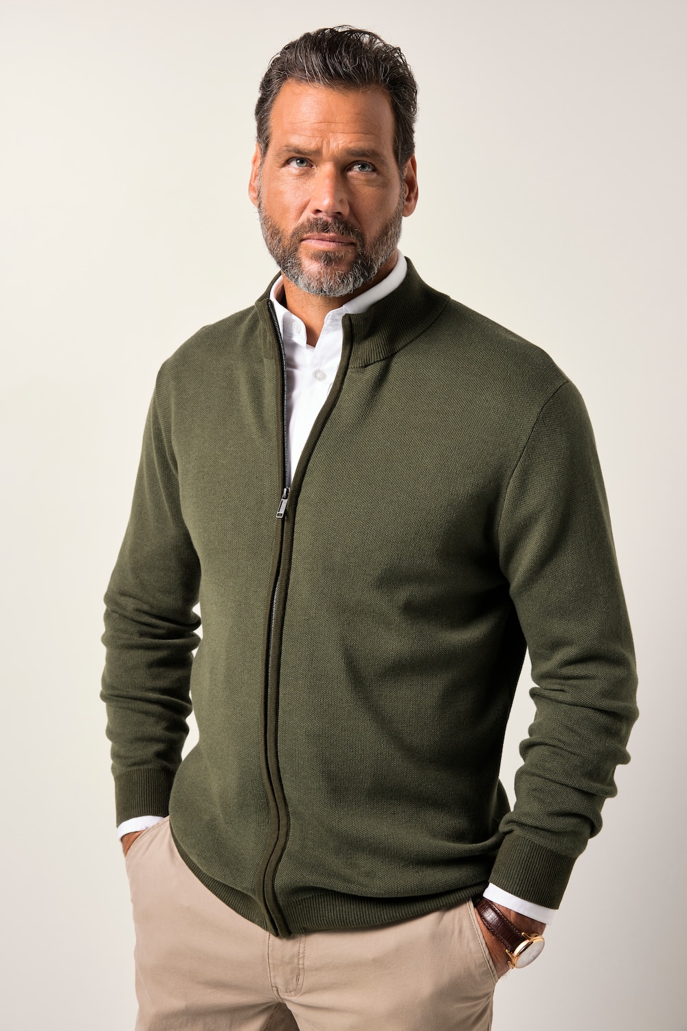 JP 1880 vest, CashmereTouch breigoed, opstaande kraag, tot 7XL