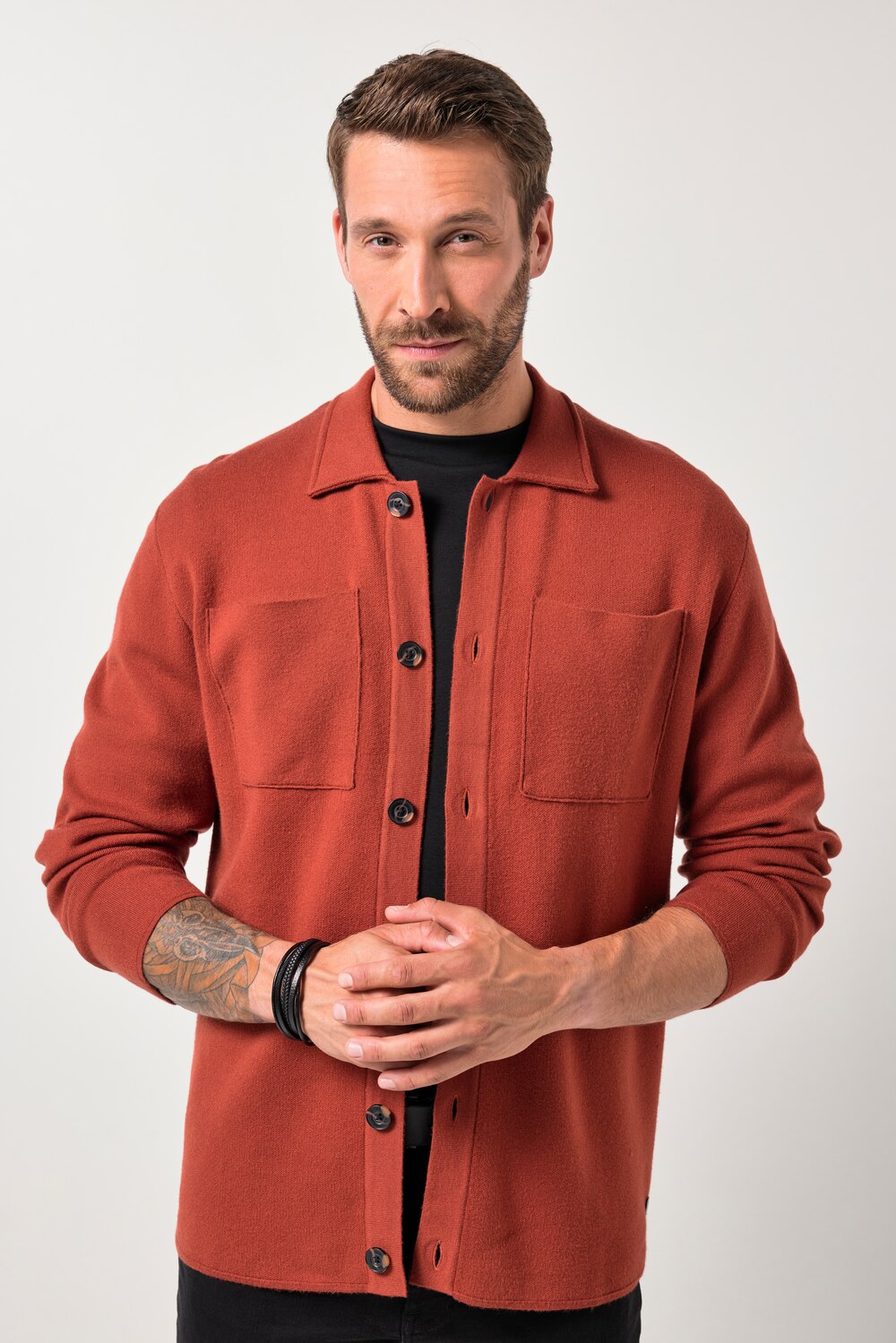 Stora storlekar Finstickad skjortjacka FLEXNAMIC®, Her, röd, storlek: 4XL, Viskos/Polyester/Syntetfibrer, JP1880