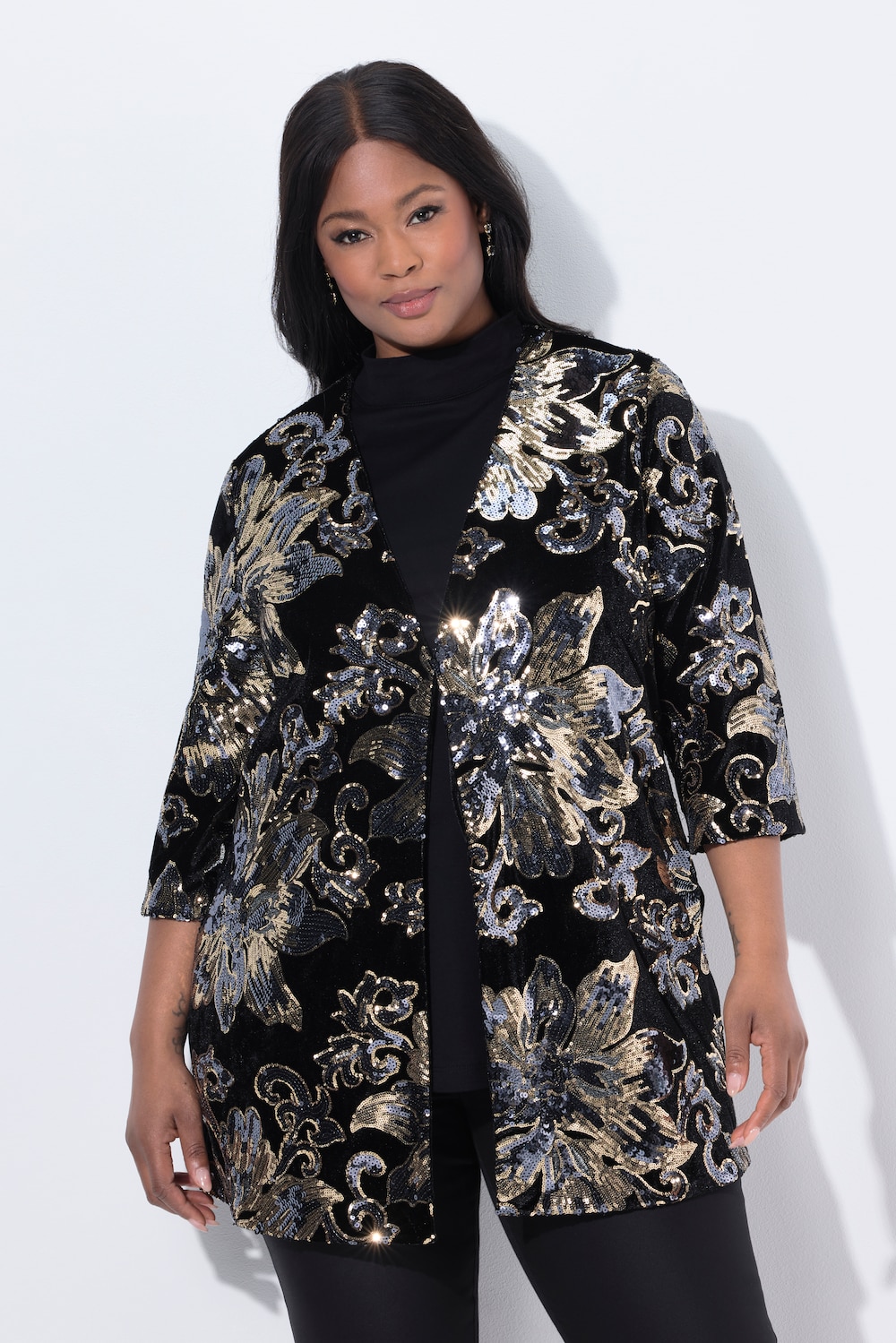 Große Größen Samtjacke, Damen, schwarz, Größe: 50/52, Polyester, Ulla Popken