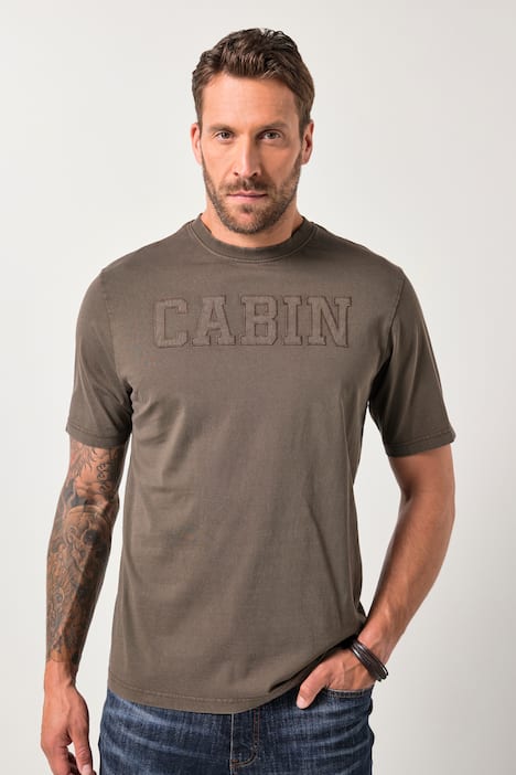 T-shirt JP1880 dal look vintage con applicazioni e mezze maniche, disponibile fino alla tg. 8XL