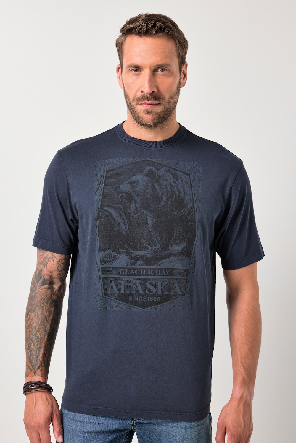 JP1880 T-shirt, korte mouwen, borstprint, vintage look, tot 8XL