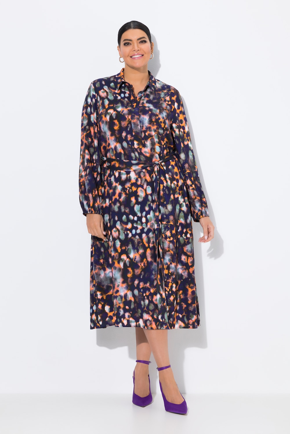 Große Größen Hemdblusen-Midikleid, Damen, blau, Größe: 58/60, Viskose, Ulla Popken