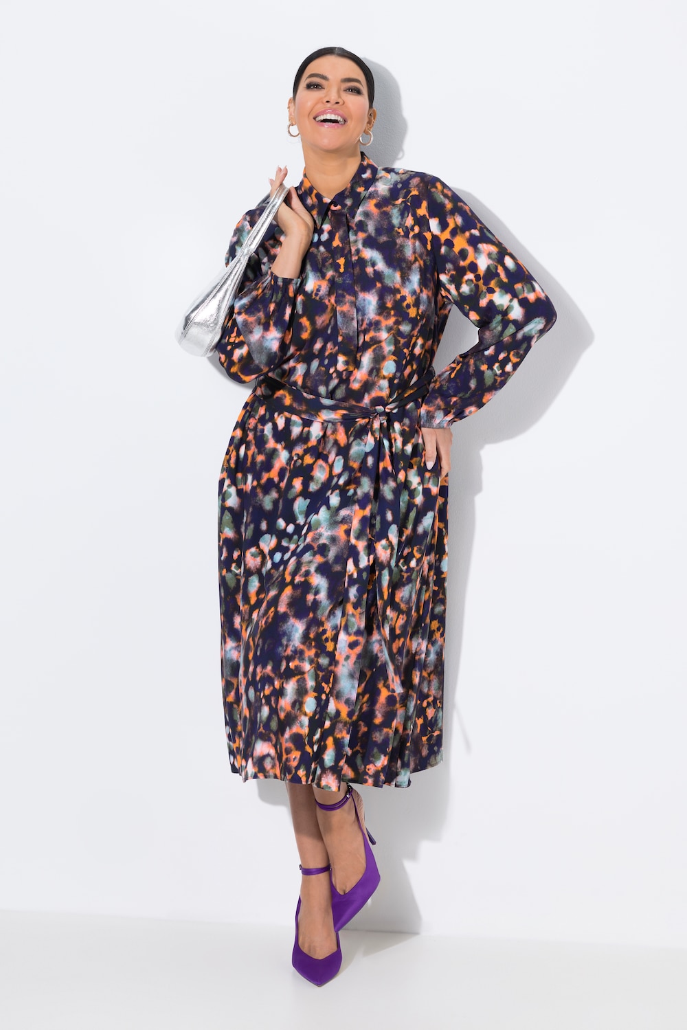 Große Größen Hemdblusen-Midikleid, Damen, blau, Größe: 54/56, Viskose, Ulla Popken