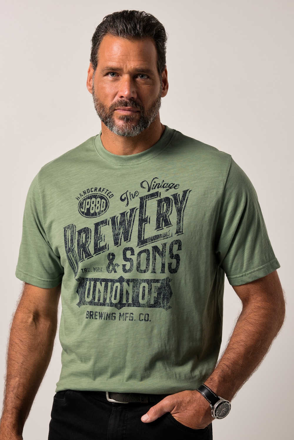 JP1880, T-shirt, korte mouwen, borstprint, tot 8XL
