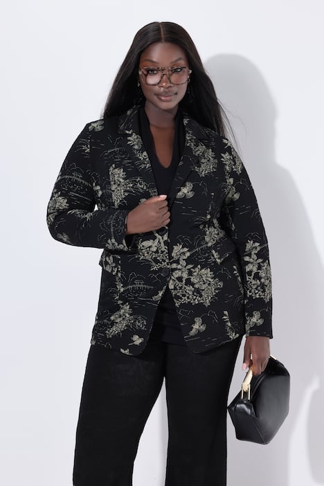 Jacquard-Blazer, Reverskragen, Langarm, Stretchfutter
