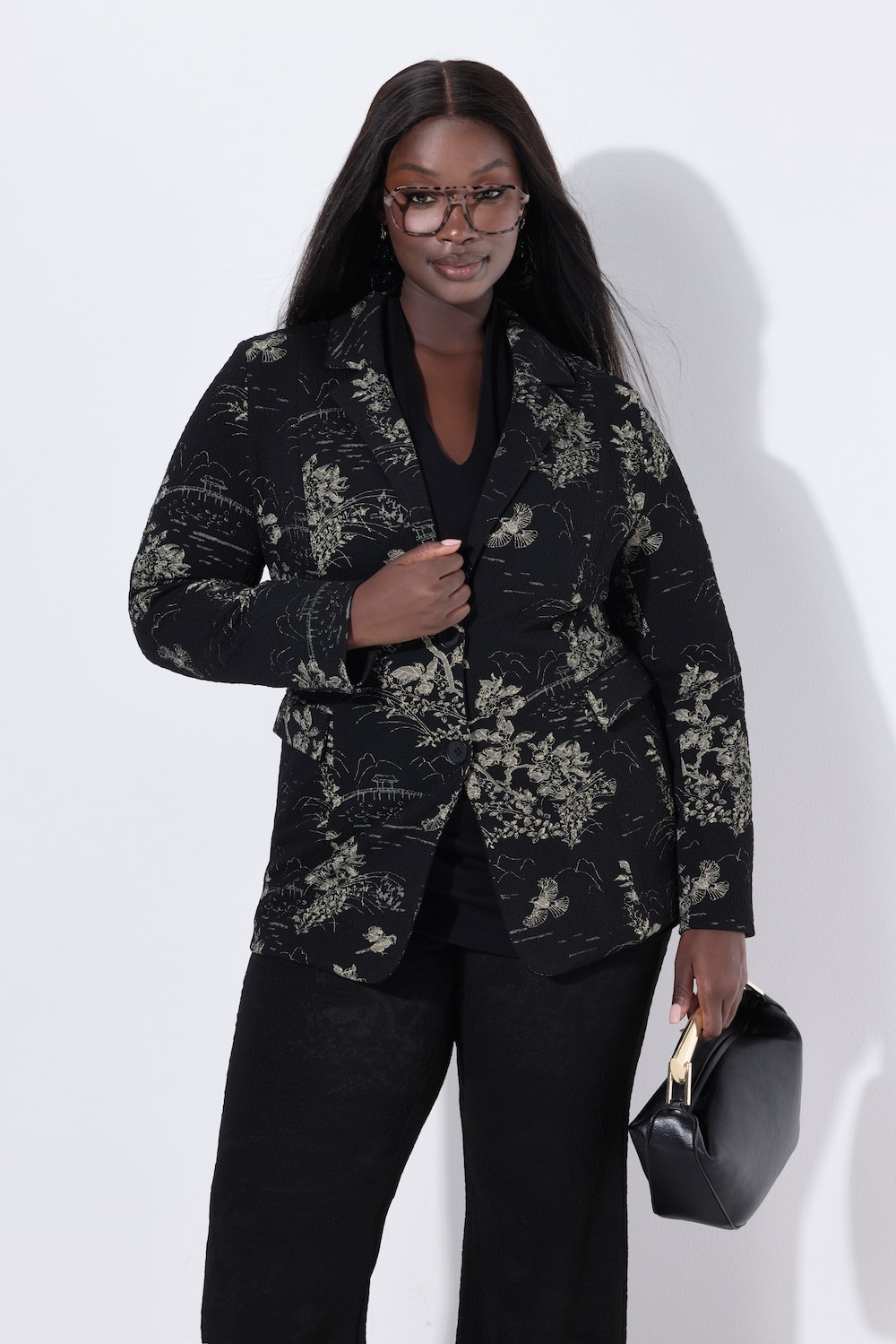 Jacquard-blazer, reverskrage, langermet, stretchfôr