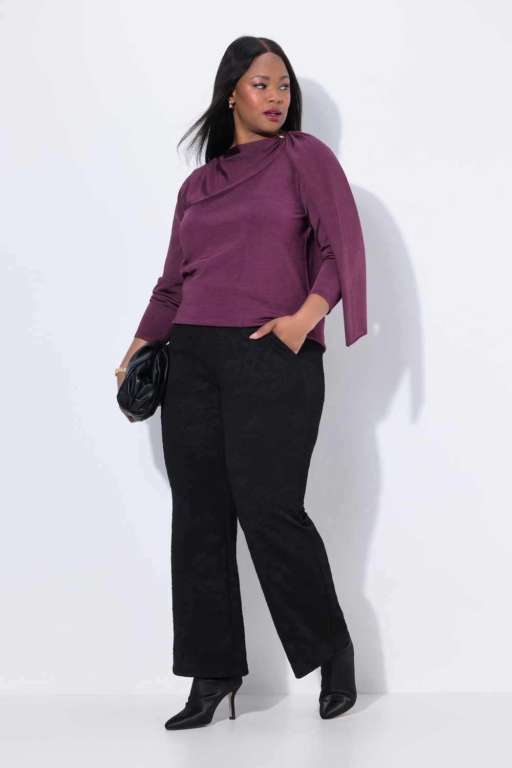 Große Größen Jacquard-Jerseyhose, Damen, schwarz, Größe: 54/56, Polyester/Viskose, Ulla Popken