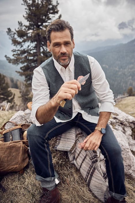Gilet JP 1880 en tweed, finition FLEXNAMIC®, dos en maille - jusqu'au 7 XL