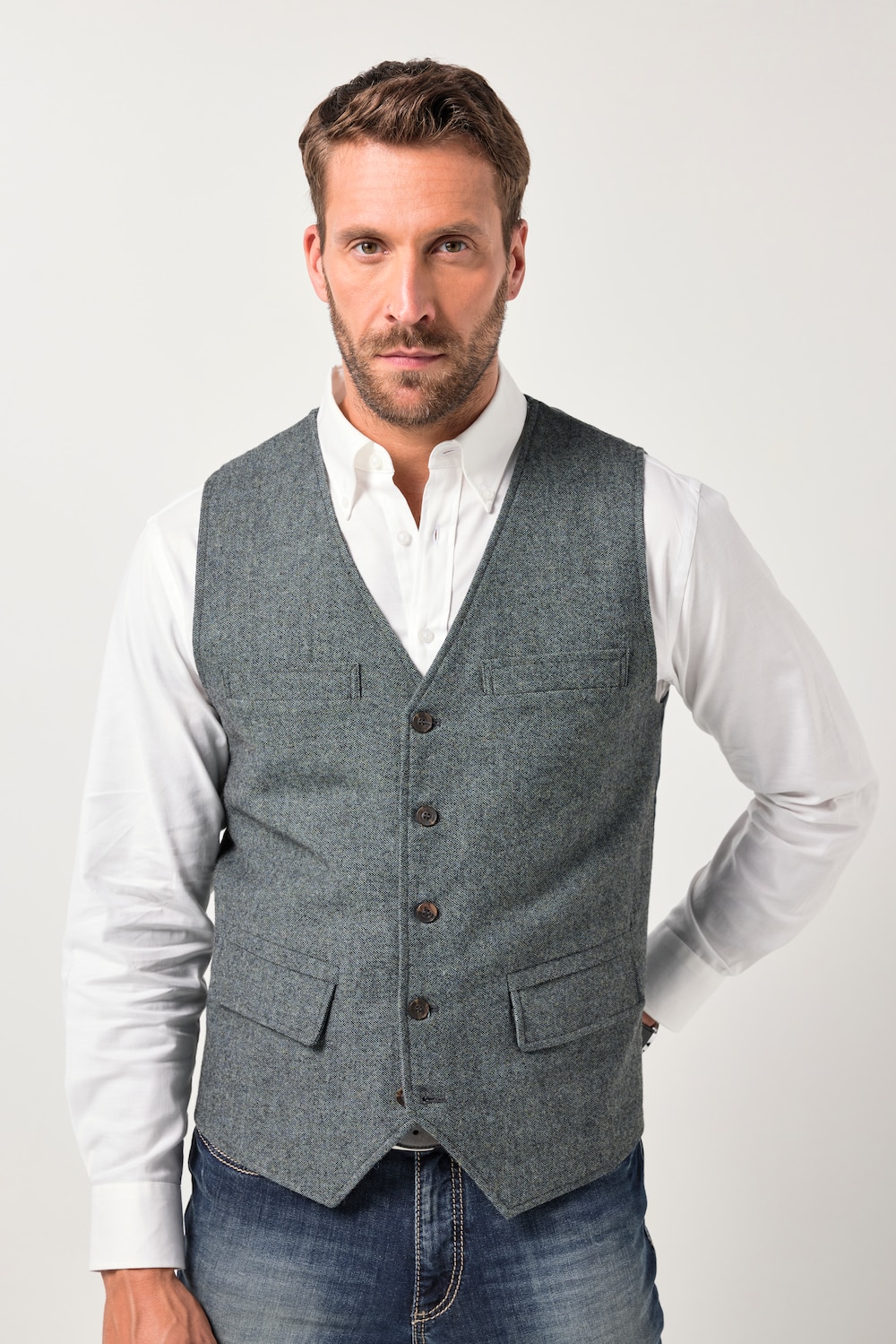 JP 1880 vest, tweed, FLEXNAMIC®, strikket rygg, opptil 7XL