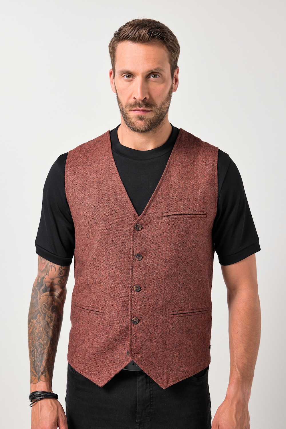 JP1880 Tweed-Weste, Woll-Qualität, Strickrücken, bis 7 XL