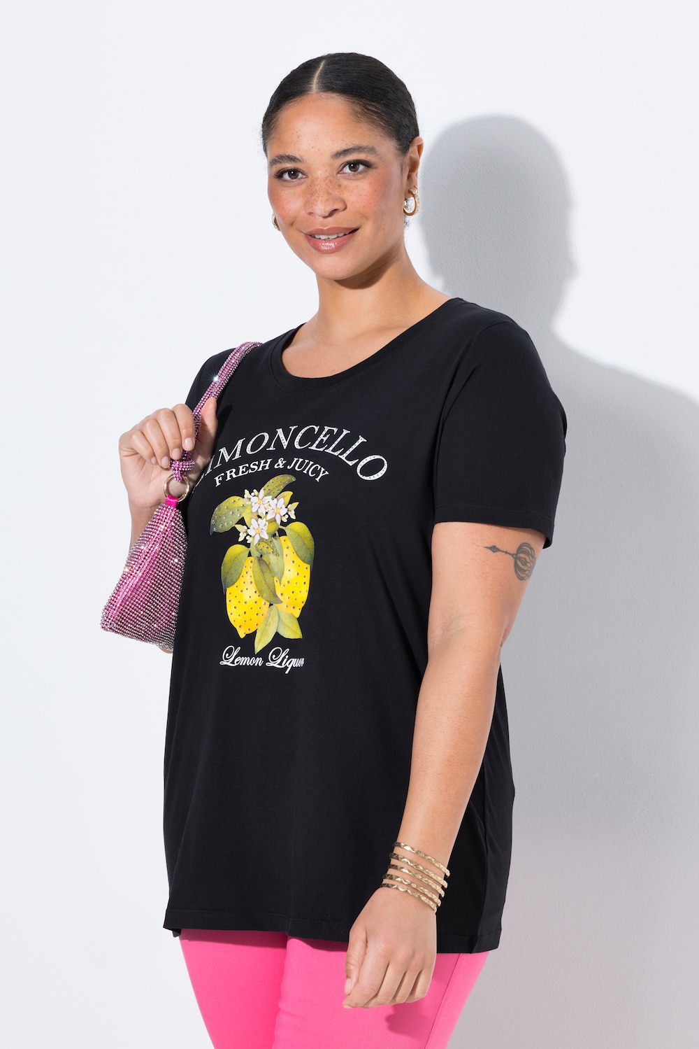 T-Shirt, Zitronen-Motiv, Halbarm