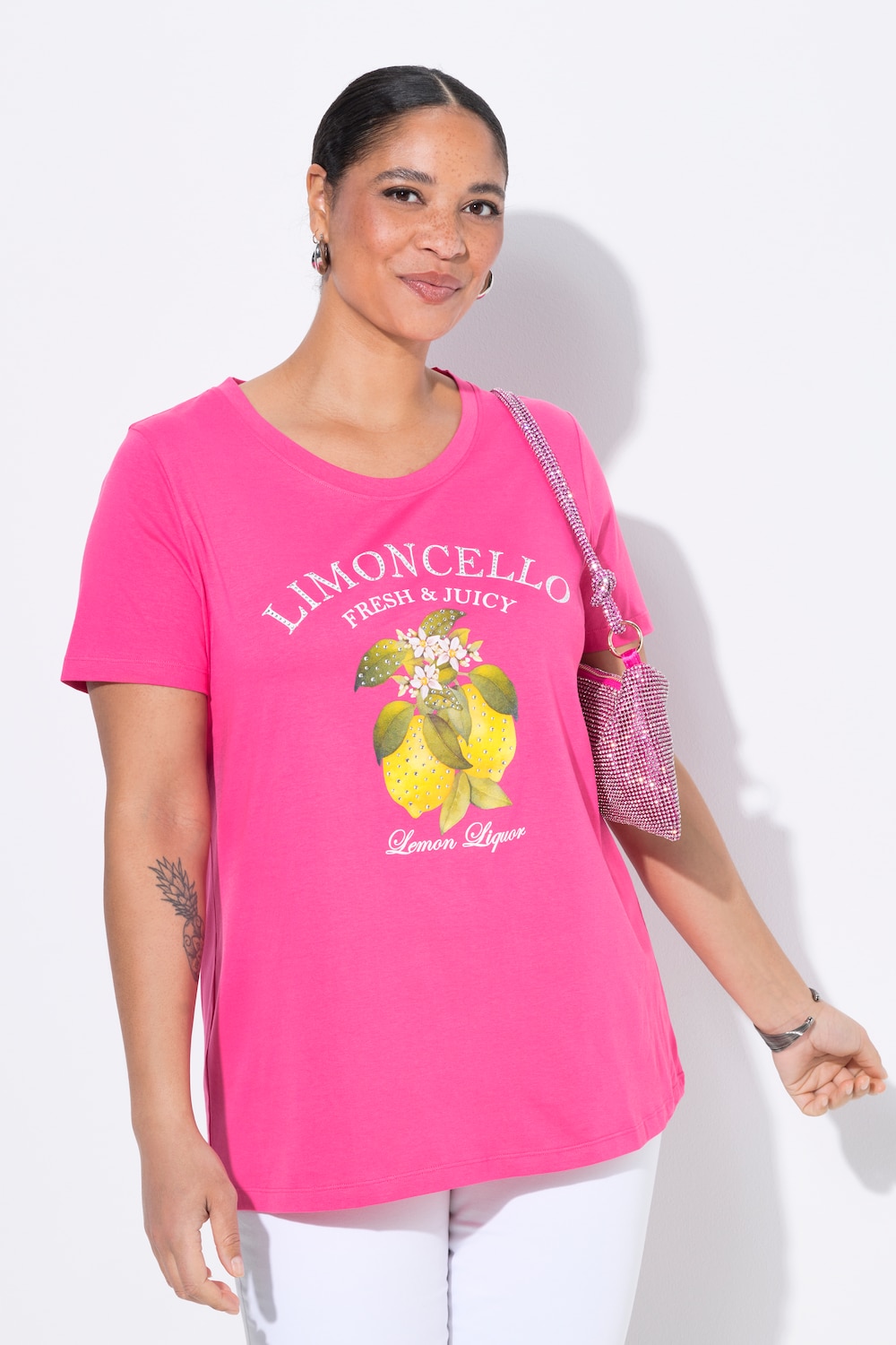 T-Shirt, Zitronen-Motiv, Halbarm