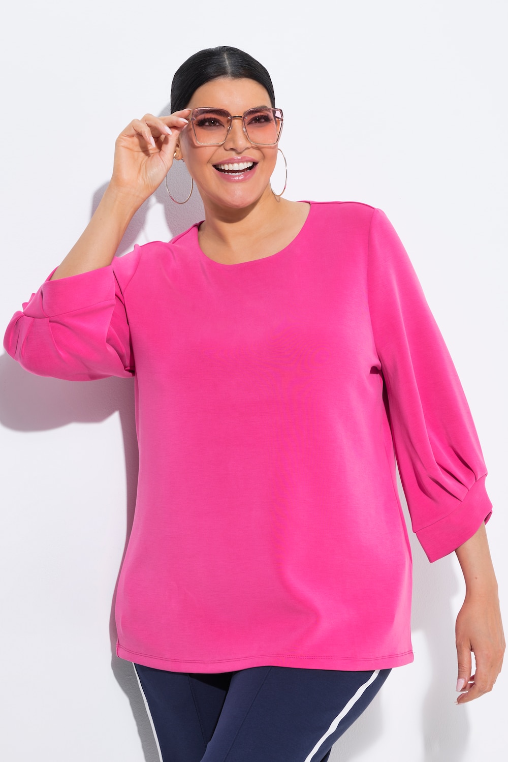 Sweatshirt, Zierfalten, Rundhals, 3/4-Ballonärmel