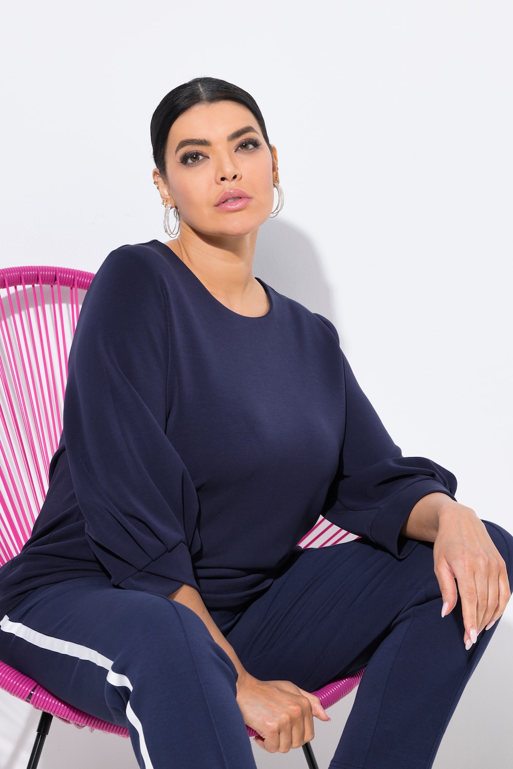 Sweatshirt, Zierfalten, Rundhals, 3/4-Ballonärmel