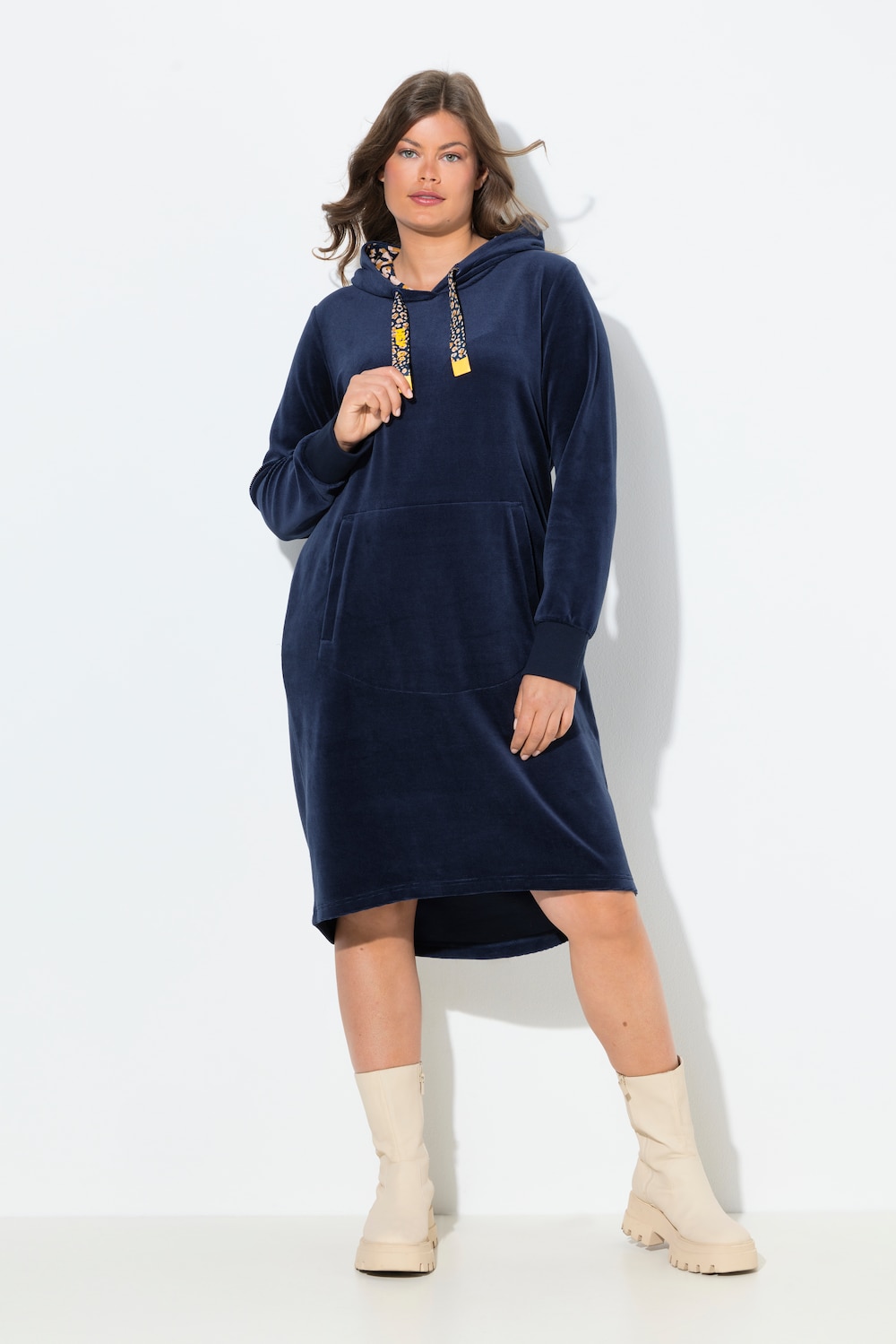 Große Größen Kapuzenkleid, Damen, grau, Größe: 44/46, Baumwolle/Polyester, LAURASON