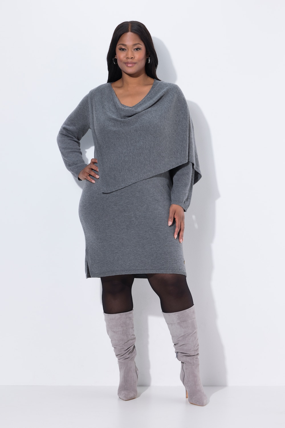 Große Größen Strickkleid, Damen, grau, Größe: 50/52, Wolle/Synthetische Fasern, Ulla Popken