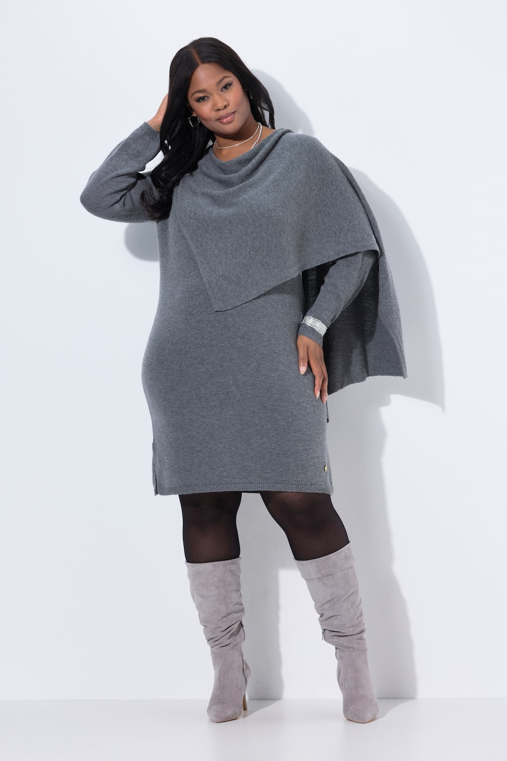 Große Größen Strickkleid, Damen, grau, Größe: 42/44, Wolle/Synthetische Fasern, Ulla Popken