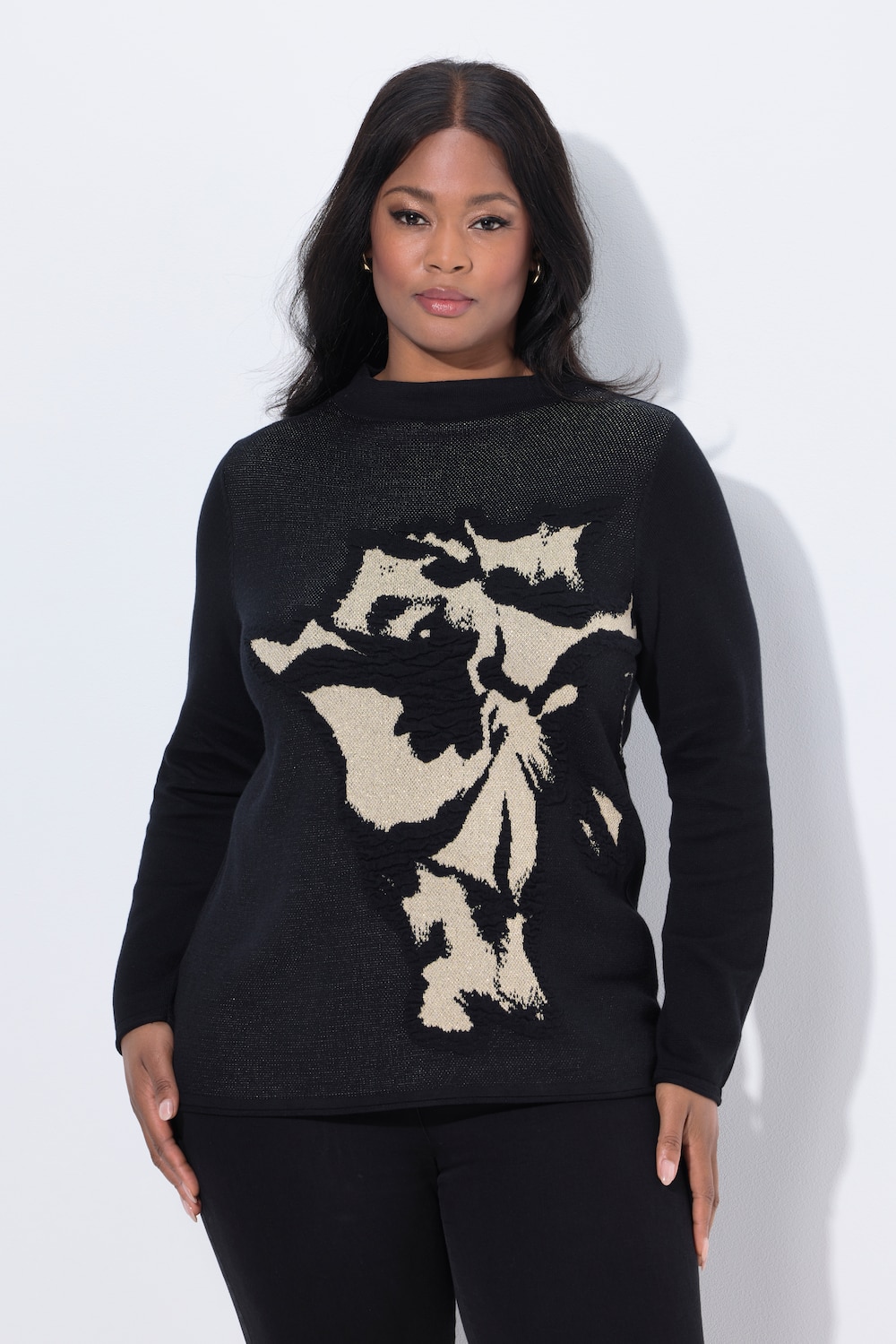 Große Größen Pullover, Damen, schwarz, Größe: 54/56, Baumwolle/Viskose, Ulla Popken