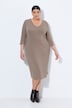 Robe en molleton, modal mélangé, décolleté en V et manches 3/4